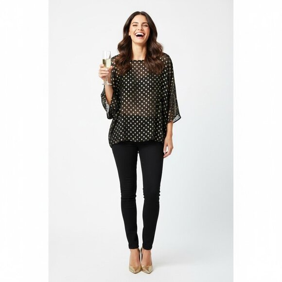 Daniel Cremieux Tops - Cremieux Sheer Gold Dot Blouse